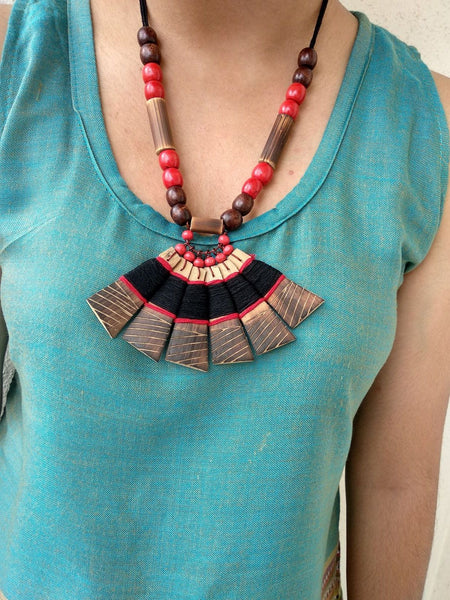 Handmade Black Red Bamboo Tribal jewellery set