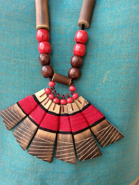 Handmade Red black Bamboo Tribal jewellery set
