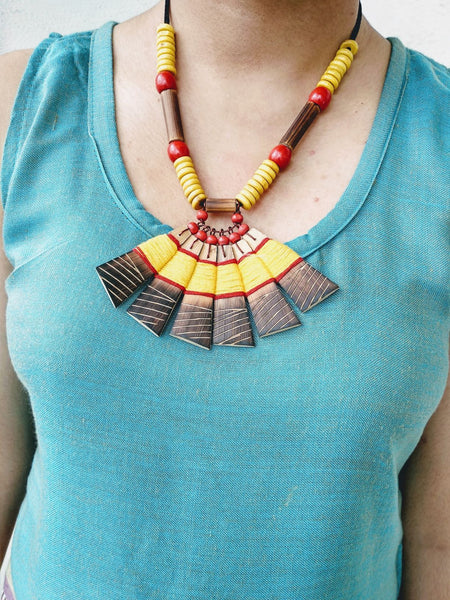 Handmade Red Yellow Bamboo Tribal jewellery set
