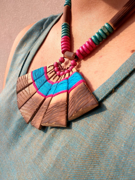 Handmade Blue Pink Bamboo Tribal jewellery set