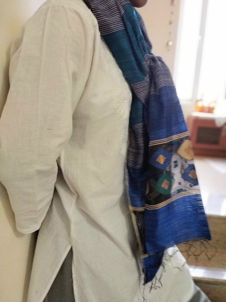 Handloom Blue Matka Silk Jamdani Stole created by traditional artisans from East India