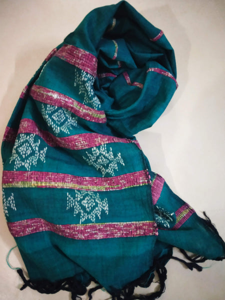 Handloom Khesh Cotton Kantha Embroidered Stole - Green