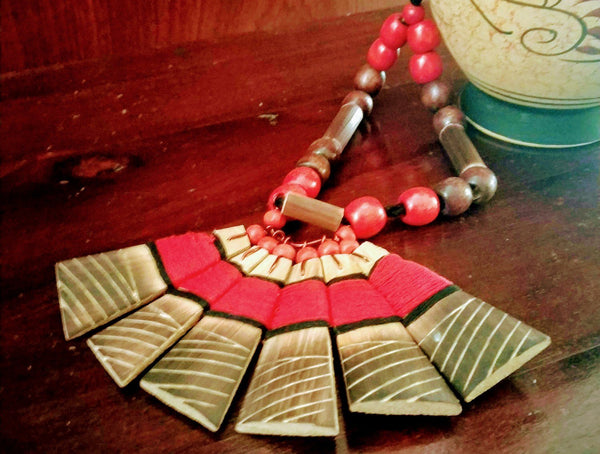 Handmade Red black Bamboo Tribal jewellery set