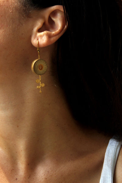 Rhea Handcrafted Gold Earrings (RG-1) in Bamboo and Gold-plated Brass