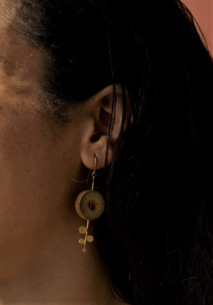 Rhea Handcrafted Gold Earrings (RG-1) in Bamboo and Gold-plated Brass