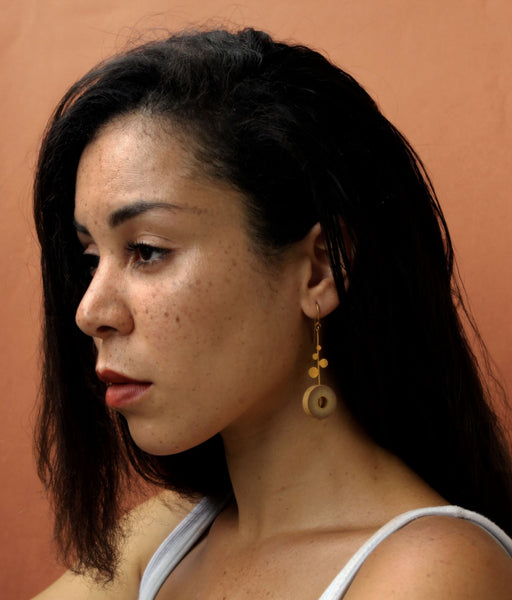 Rhea Handcrafted Gold Earrings (RG-2) in Bamboo and Gold-plated Brass