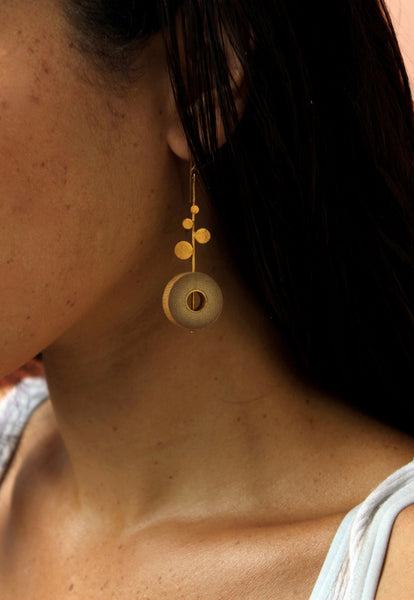 Rhea Handcrafted Gold Earrings (RG-2) in Bamboo and Gold-plated Brass