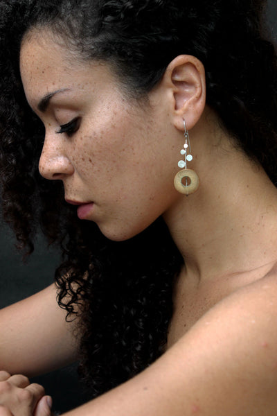 Rhea Handcrafted Silver Earrings (RS-2) in Bamboo and Silver