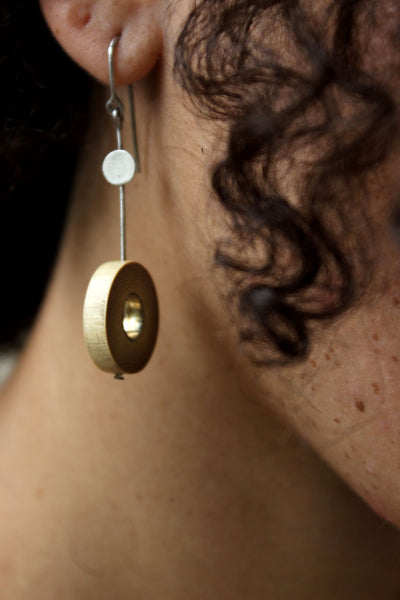 Rhea Hadcrafted Silver Earrings (RS-3) in Bamboo and Silver