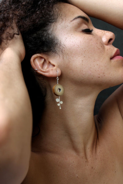 Rhea Handcrafted Silver Earrings (RS-1) in Bamboo and Silver