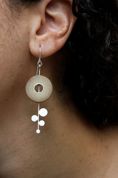 Rhea Handcrafted Silver Earrings (RS-1) in Bamboo and Silver