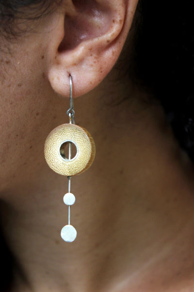 Rhea Handcrafted Silver Earrings (RS-5) in Bamboo and Silver