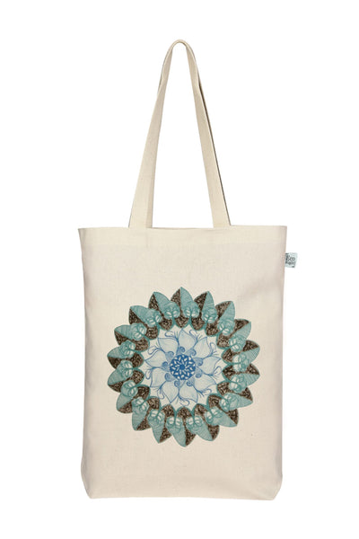 Reusable Natural Canvas Gusset Tote Bag - Mandala Print