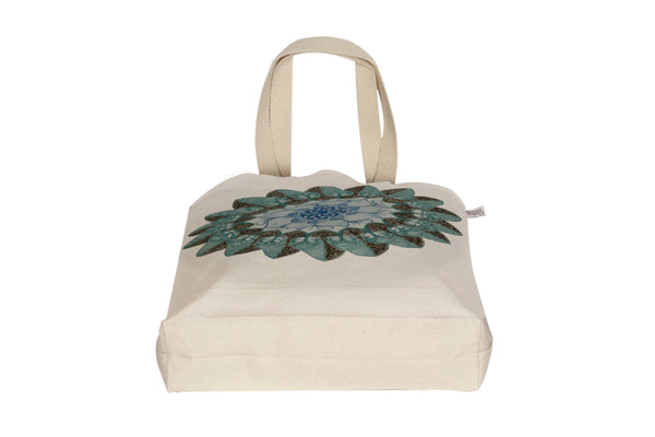 Reusable Natural Canvas Gusset Tote Bag - Mandala Print