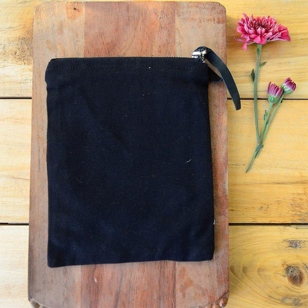 Upcycled Ikat Print Essentials Pouch - Black