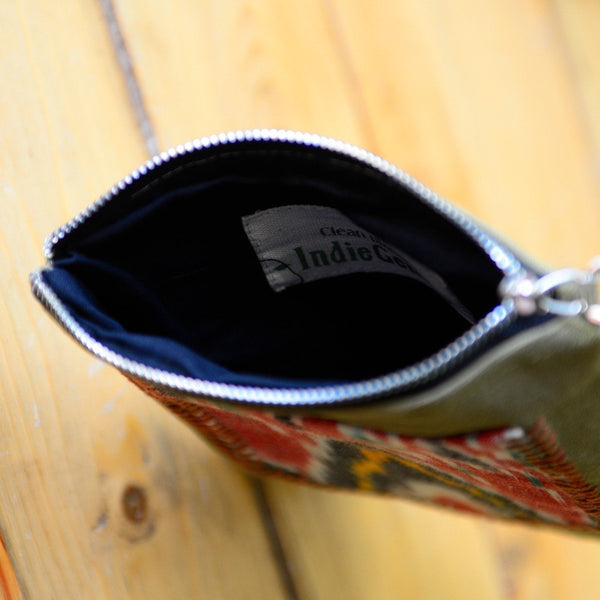 Upcycled Ikat Print Essentials Pouch - Grey