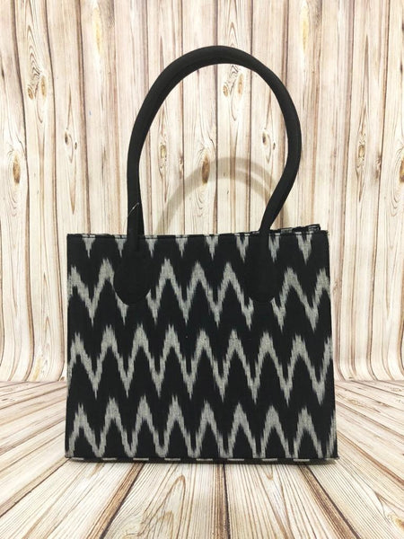 Handwoven Ikat Box Handbag - Black
