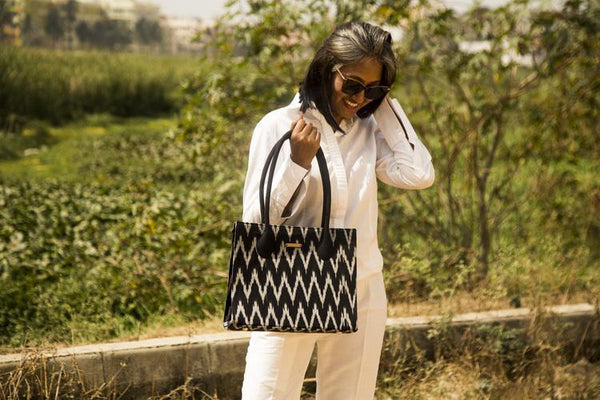 Handwoven Ikat Box Handbag - Black