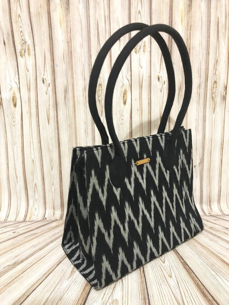 Handwoven Ikat Box Handbag - Black