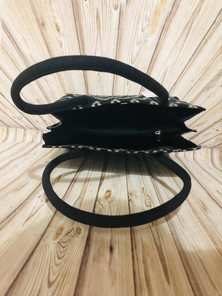 Handwoven Ikat Box Handbag - Black