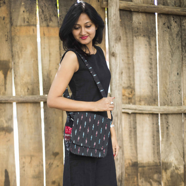 Handwoven Ikat Sling Bag - Black