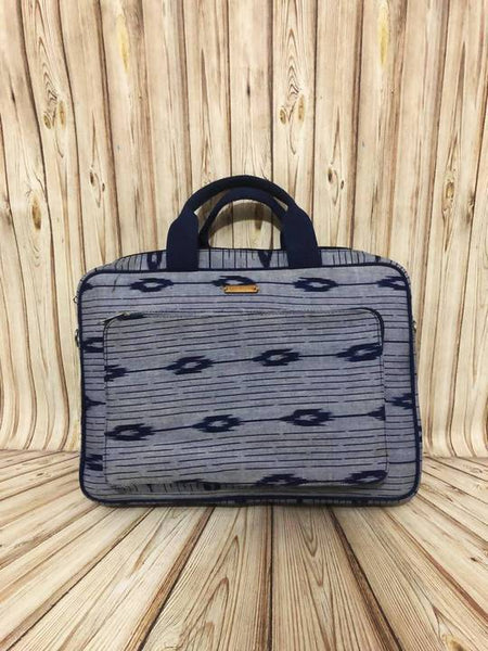 Handwoven Ikat Laptop Bag - Blue and Grey