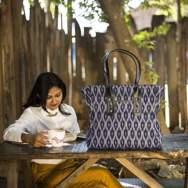 Handwoven Blue Ikat Tote Bag
