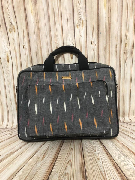 Handwoven Ikat Laptop Bag - Grey