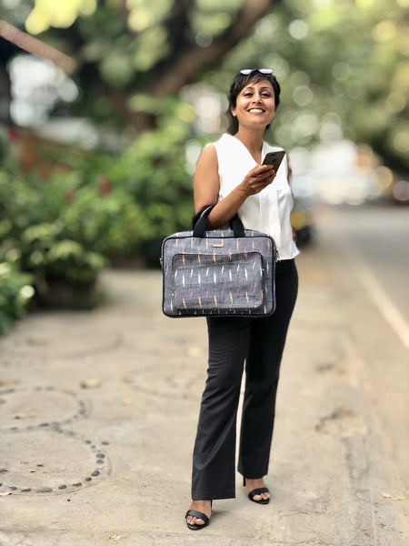 Handwoven Ikat Laptop Bag - Grey