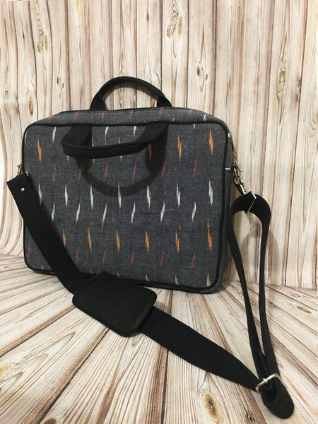 Handwoven Ikat Laptop Bag - Grey