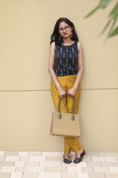 Handwoven Mangalagiri Box Bag - Mustard Checks