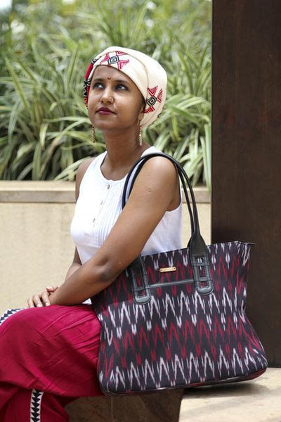 Handwoven Cotton Ikat Tote Bag - Red and Black