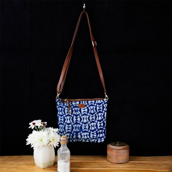 Upcycled Indigo Sling Bag - Rectangle Pattern