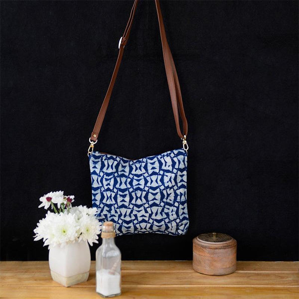 Upcycled Indigo Sling Bag - Rectangle Pattern