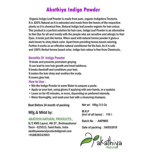 Natural Indigo Leaf Powder - Pack of 2, 100g each