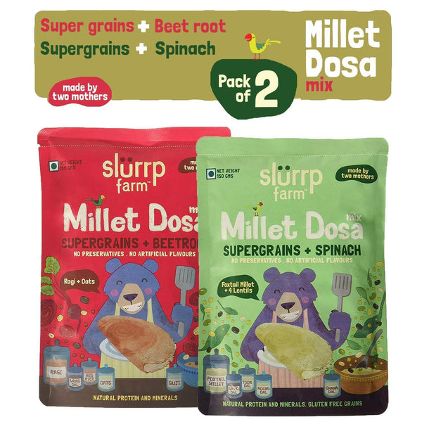 Instant Breakfast Millet Dosa Mix Combo Pack -  Supergrains, Spinach and Beetroot (Pack of 2) - 300g