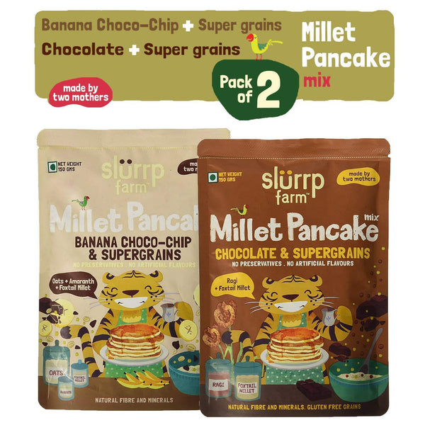 Instant Breakfast Millet Pancake Mix Combo Pack - Banana Choco-Chip, Supergrains and Chocolate - 300g (Pack of 2)