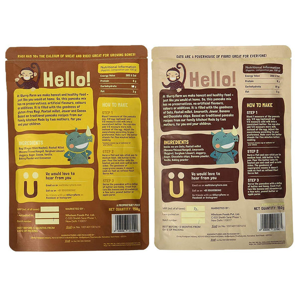 Instant Breakfast Millet Pancake Mix Combo Pack - Banana Choco-Chip, Supergrains and Chocolate - 300g (Pack of 2)