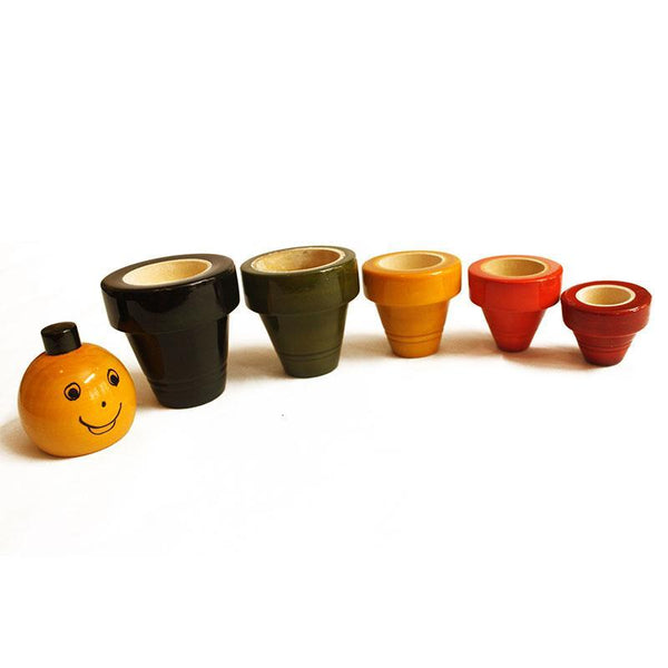 Jackpot - Wooden Building and Stacking Toy Handcrafted by Traditional Artisans (Pack of 5 Pots)