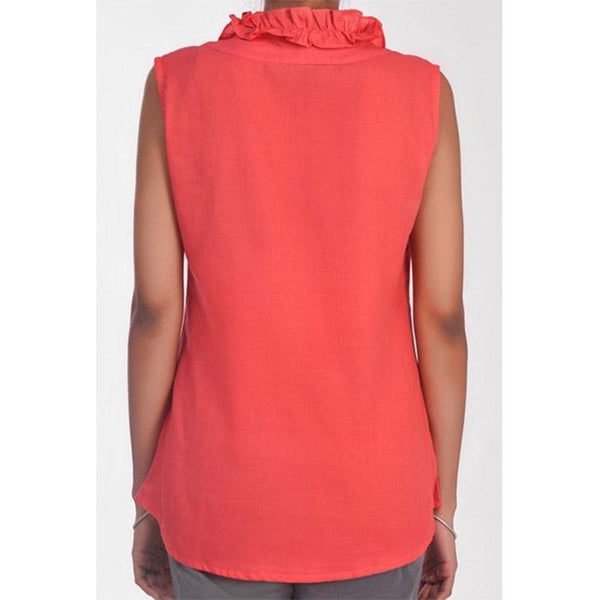 Handwoven Cotton Linen Sleeveless Top - Salmon Pink