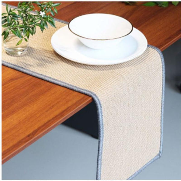 Jute Micro Boucle Natural Table Runner with Silver Border
