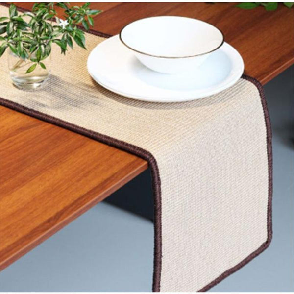 Jute Micro Boucle Table Runner - Natural Beige with Brown Border (CT24)