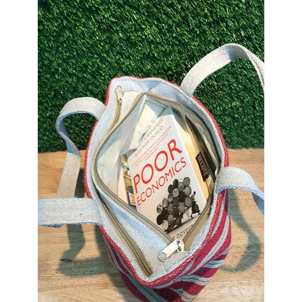Striped Jute and Cotton Tote Bag Handmade by Rural Women Artisans