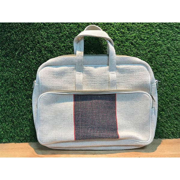 Jute & Cotton Laptop Bag Handmade by Rural Women Artisans - White and Grey