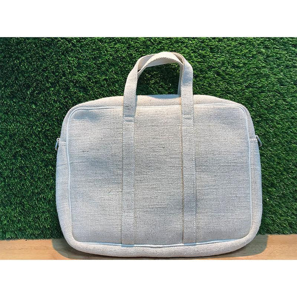 Jute & Cotton Laptop Bag Handmade by Rural Women Artisans - White and Grey