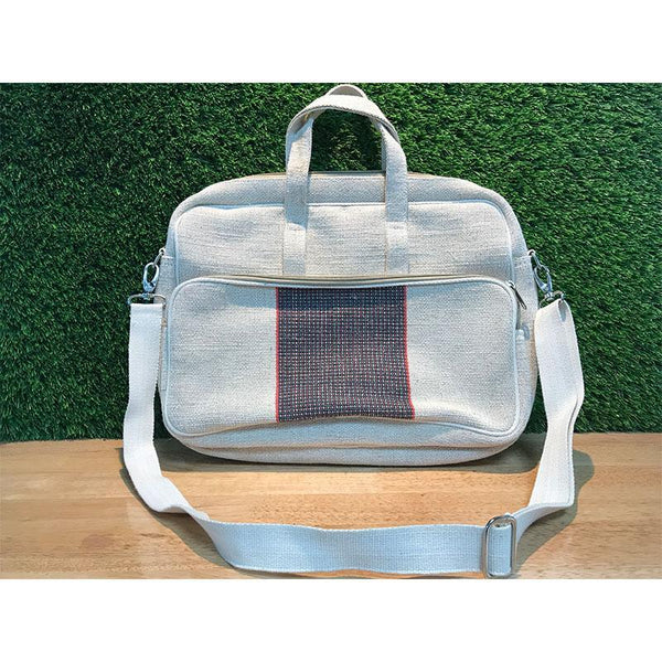 Jute & Cotton Laptop Bag Handmade by Rural Women Artisans - White and Grey