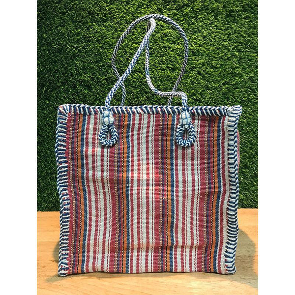 Striped Jute and Cotton Lunch Bag Handmade by Rural Women Artisans