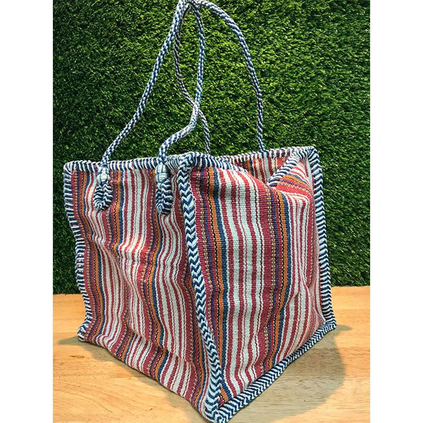 Striped Jute and Cotton Lunch Bag Handmade by Rural Women Artisans