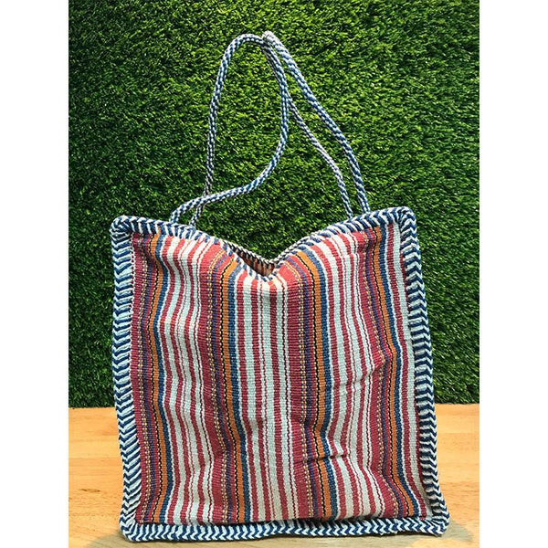 Striped Jute and Cotton Lunch Bag Handmade by Rural Women Artisans