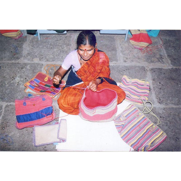 Striped Jute and Cotton Lunch Bag Handmade by Rural Women Artisans